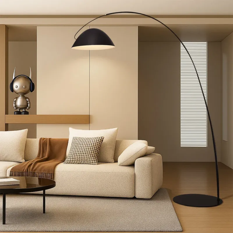 Modern Arc Floor Lamp Black Metal Dome Shade - Product detail 4