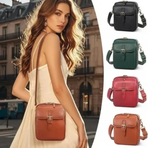 Leather Crossbody Bag Anti-Theft Compact Square Design - Product showcase
