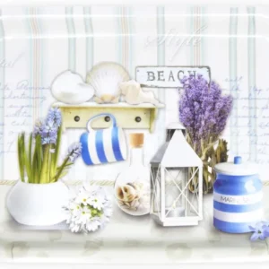 Robustes kleines Snacktablett, Druck: Strandoase, Farbenfrohes Melamin Tablett eckig, Format: 31x23 cm