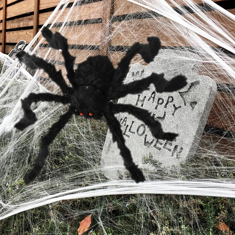 Giant Halloween Spider Poseable Black Furry Decoration 200cm - Product example