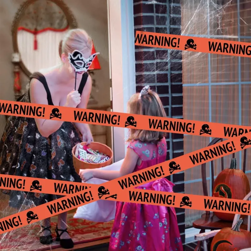 Spooky Halloween Skull Banner Plastic Warning Tape Decoration - Product showcase