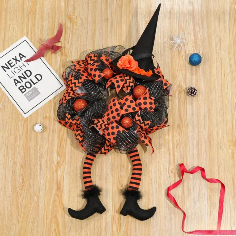 Halloween Door Wreath Witch Legs Mesh Design - Product detail 4