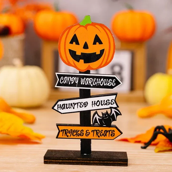 Halloween Directional Sign Ghost Pumpkin Wood Display - Product detail 4