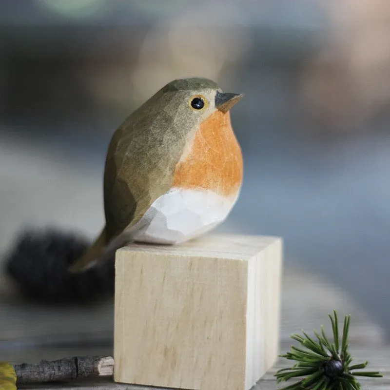 Scandinavian Bird Ornament Hand-Carved Wooden Robin Design - Product showcase