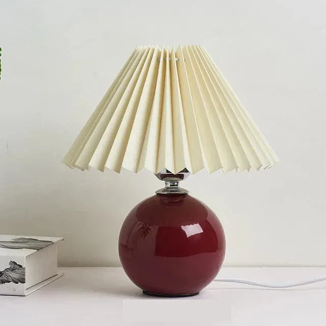 Vintage Table Lamp Pleated Cream Shade with Ceramic Base - Product showcase
