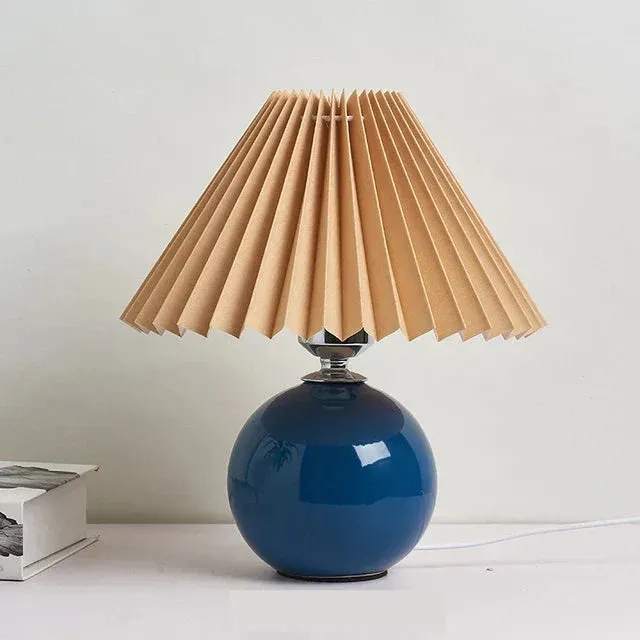 Ceramic Table Lamp Pleated Cream Shade with Burgundy Base - Product example