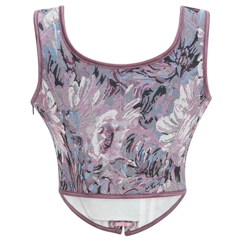 Floral Jacquard Corset Vintage Lace-Up Design With Front Straps - Product detail 4