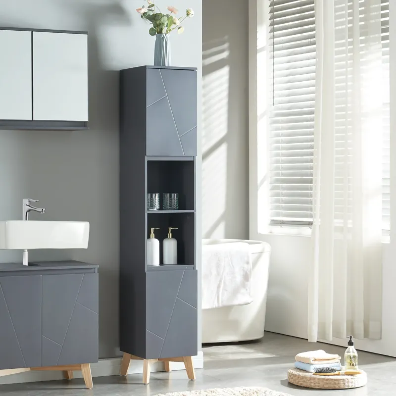Hochschrank Overath 160x30x30cm Grau [en.casa] - premiumXL