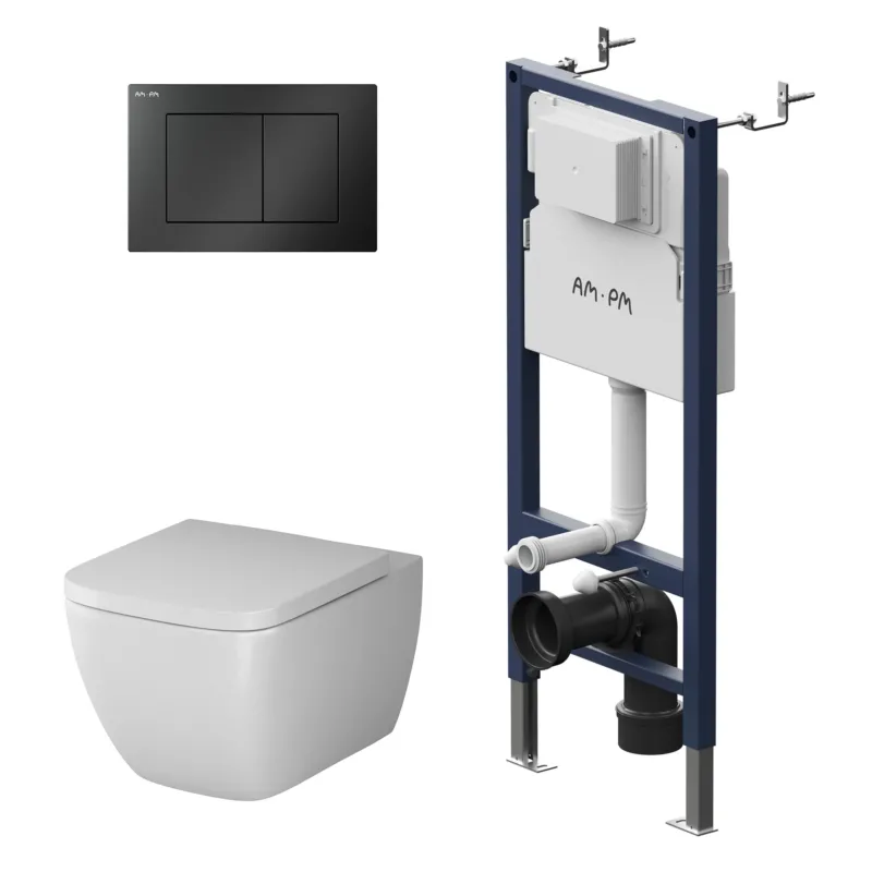 WC-Komplettset Gem mit Vorwandelement und schwarzer Betätigungsplatte – IIS90238.GA1700
