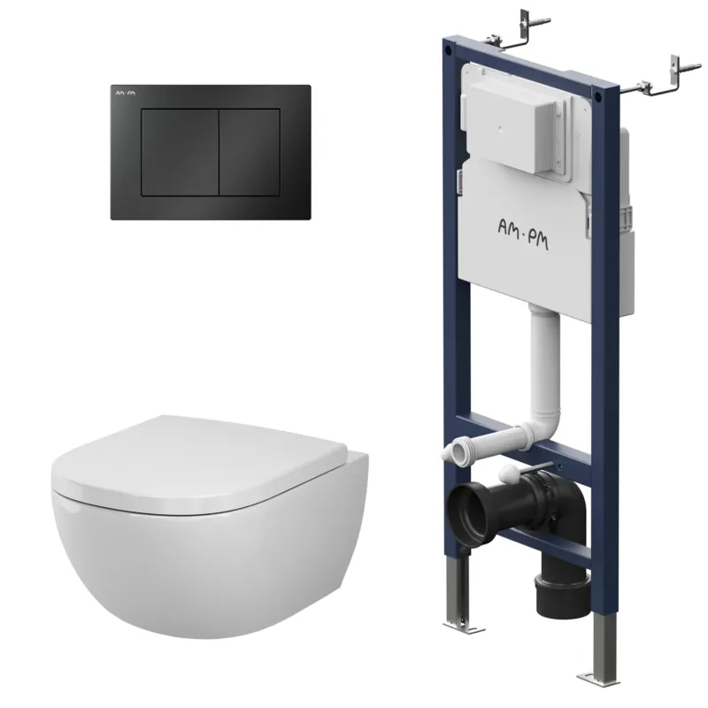 WC-Komplettset Above mit Vorwandelement und Betätigungsplatte in Schwarz - IIS90238.AB1900