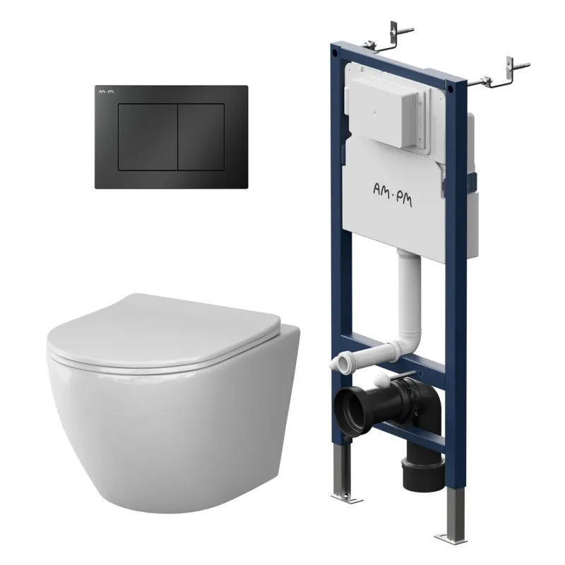WC-Komplettset X-Joy S mit Vorwandelement und schwarzer Betätigungsplatte – IIS90238.XB1701