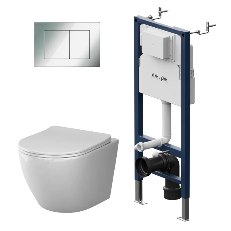 WC-Komplettset Like mit Vorwandelement und Betätigungsplatte in Chrom – IIS90251.LA1900