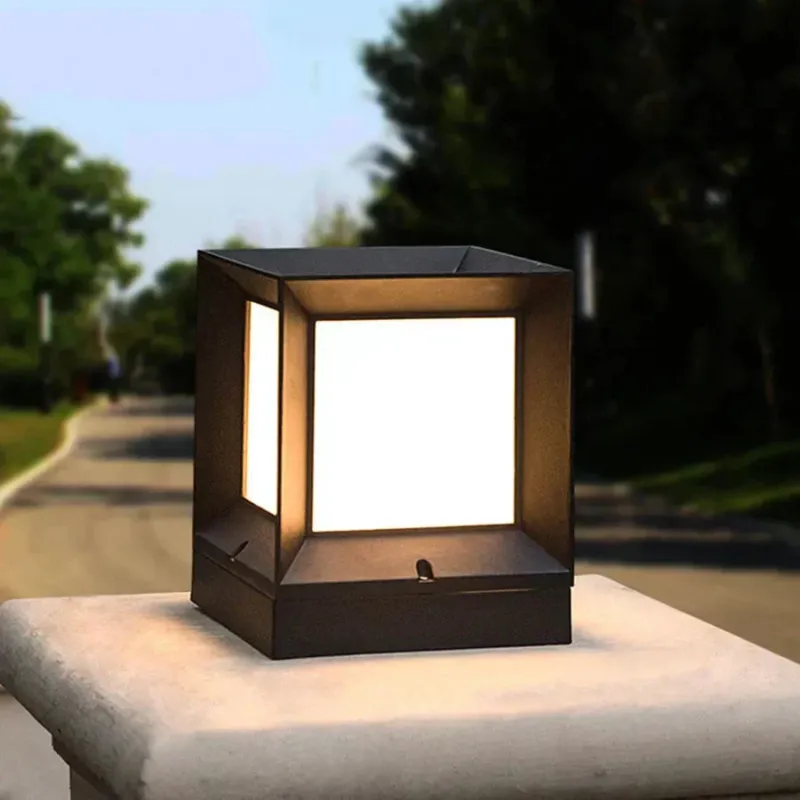 Outdoor Post Light Modern Black Cube Pillar Lamp - Product example