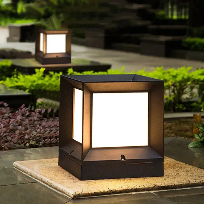 Modern Outdoor Pillar Light Black Frame White Diffuser - Product detail 4