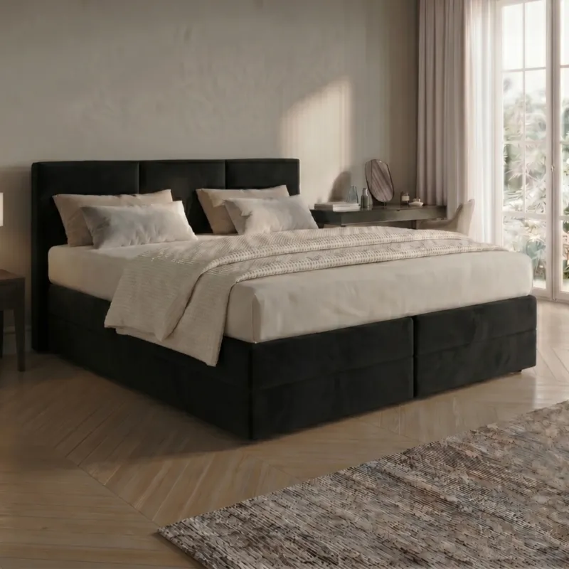 Home Collective Boxspringbett 160x200 180x200 200x200 Bett Doppelbett Polsterbett Bonnell H2/H3 Matratze, gepolstertes Kopfteil | Microvelours