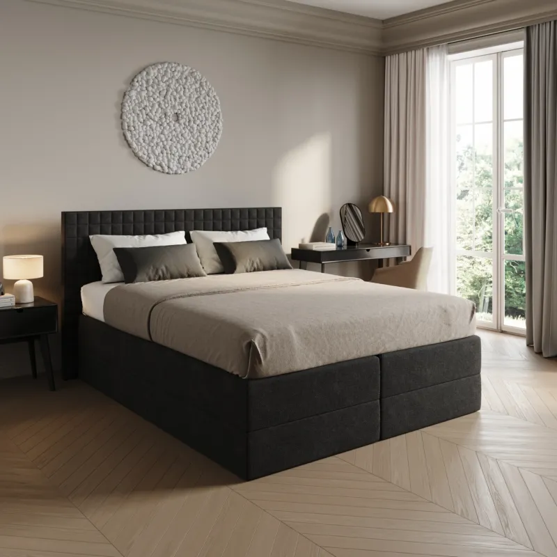 Home Collective Boxspringbett 160x200 180x200 200x200 Bett Doppelbett Polsterbett Bonnell H2 & Kaltschaum H3 Matratze, gepolstertes Kopfteil | VARDO-Stoff