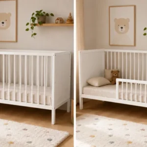 Kids Collective Babybett Kinderbett Beistellbett mit HDF-Platte & Halbschiene | Modulares Gitterbett Lattenrost 3-fach höhenverstellbar & abnehmbare Sprossen | Baby Bett Holz Kinderzimmer | 60x120 & 70x140 cm