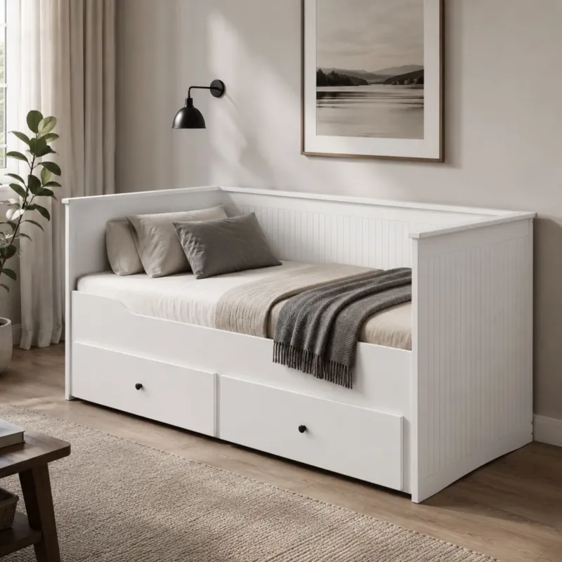 Home Collective Funktionsbett Ausziehbett Daybett Bett mit Schubladen und Matratze | Gästebett Tagesbett Jugendzimmer Schlafzimmer Möbel | ausziehbar auf 160x200 cm mit Rollenführung | weiß