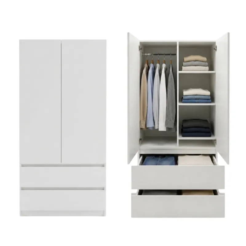 Home Collective Schrank Mehrzweckschrank Kleiderschrank 90x50x180 cm | Garderobenschrank Aktenschrank Hochschrank | 2 Türen & 2 Schubladen | griffloses Design robuster Holzwerkstoff
