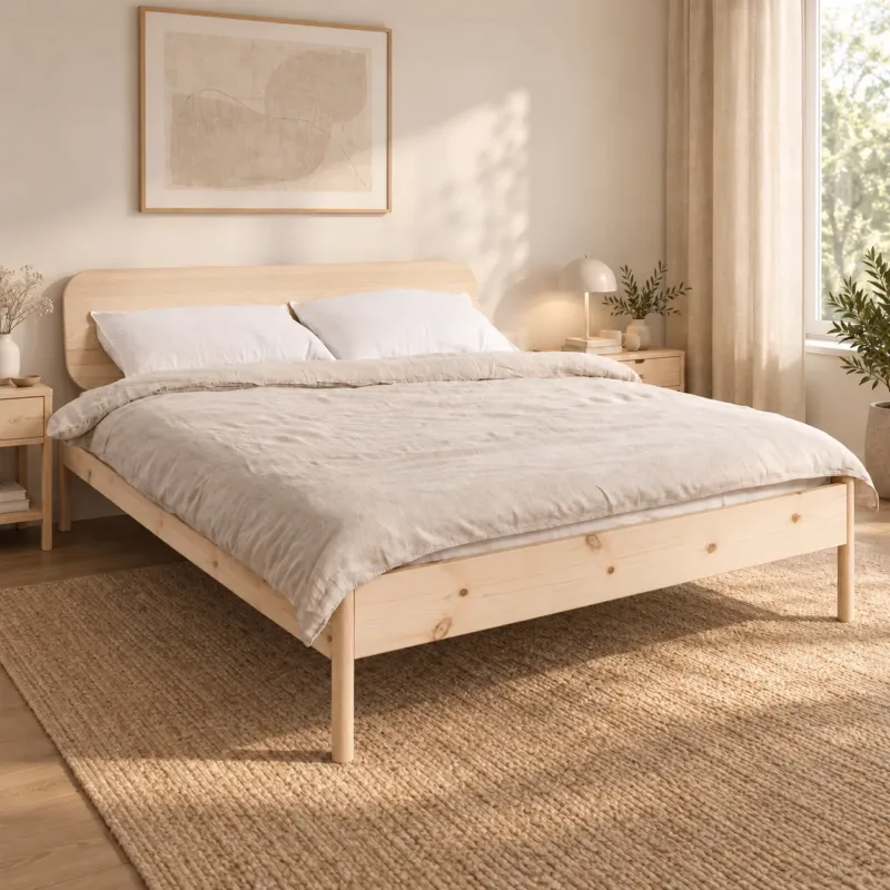 Home Collective Bett Doppelbett Holzbett Bettgestell Massivholzbett | Schlafzimmer Möbel | Japandi Skandi Design | erhältliche Größen 120x200, 140x200, 160x200, 180x200 cm