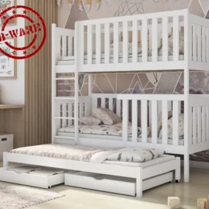 B-WARE: Hochbett 80x180 / 90x200 cm mit Ausziehbett, zwei Schubladen, extra hoher Rausfallschutz, umbaubar in 3 Einzelbetten, weiss