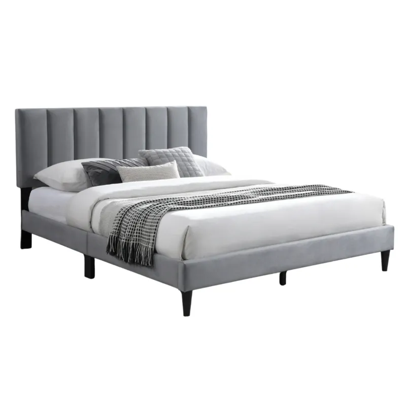 Bett 140x200 und 160x200 cm, Polsterbett mit Lattenrost, Bettgestell 140x200 & 160x200 cm, Doppelbett mit weichem Bezug und gepolstertem Kopfteil mit vertikaler & Kassettensteppung, robustes Gestell, hoher Liegekomfort