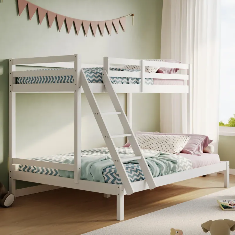 Hochbett, Etagenbett, Hochbett 140x200 Kinderbett mit großem Bett, EN 747-zertifiziert, platzsparendes & sicheres | stabiles & robustes Stockbett | Weiß