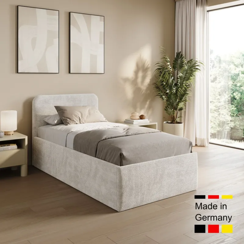 Home Collective Polsterbett Doppelbett Bett mit verstellbarem Lattenrost & Stauraum, wählbare Matratze (Federkern H2 / Kaltschaum H3) viele Größen verfügbar Kordstoff