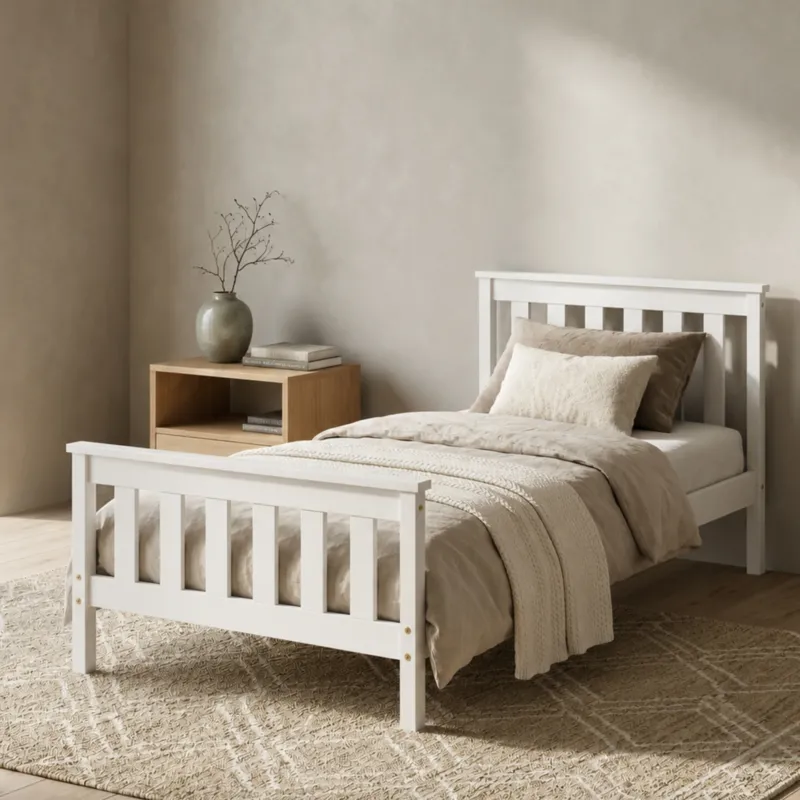 Home Collective Massivholzbett Einzelbett Doppelbett Kiefer Bettgestell mit Lattenrost & Kopfteil | 90x200 120x200 140x200 160x200 | Schlafzimmer Jugendzimmer Gästezimmer | Weiß & Natur