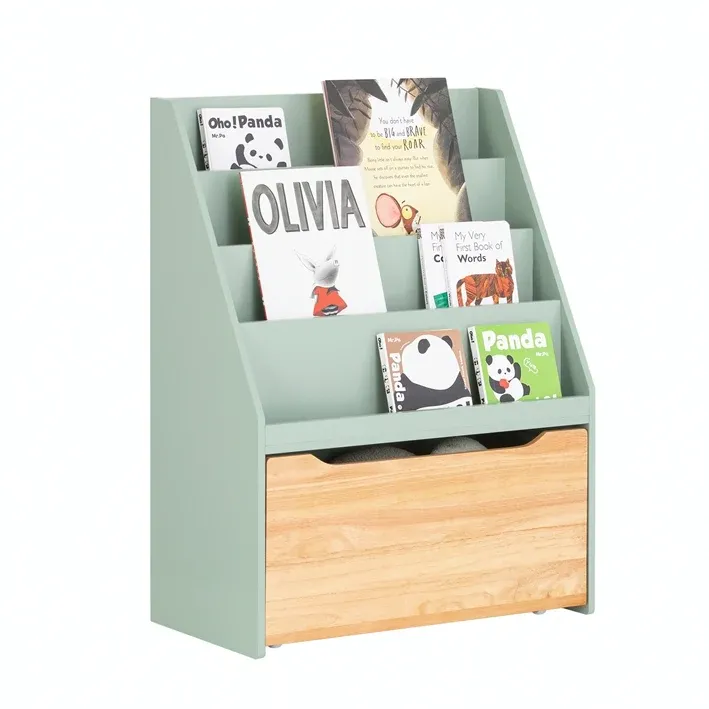 SoBuy Kinder Bücherregal mit Spielzeugtruhe | Aufbewahrungsregal Kinderzimmer 80cm | Grün-Natur | KMB95-GR