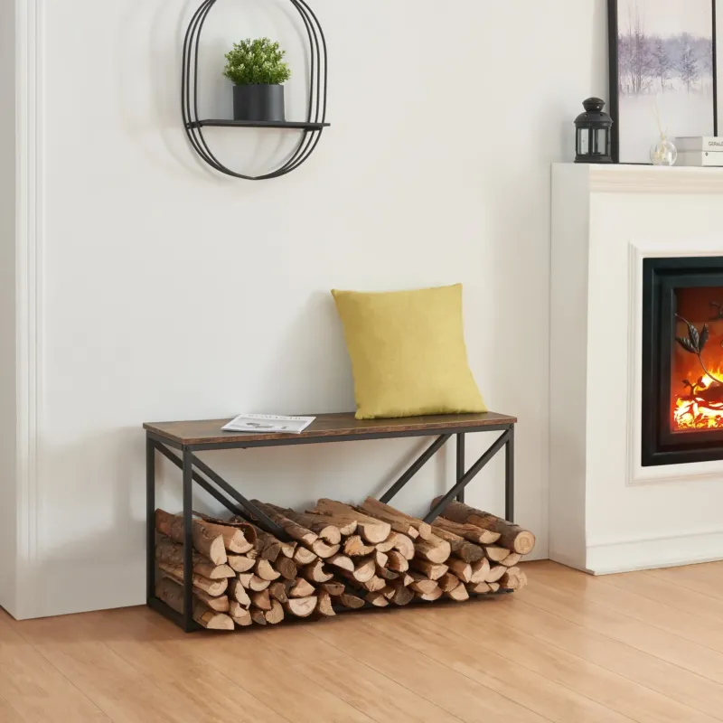 Kaminholzregal Vaasa mit Sitzfläche 100x30x50cm [en.casa] - premiumXL