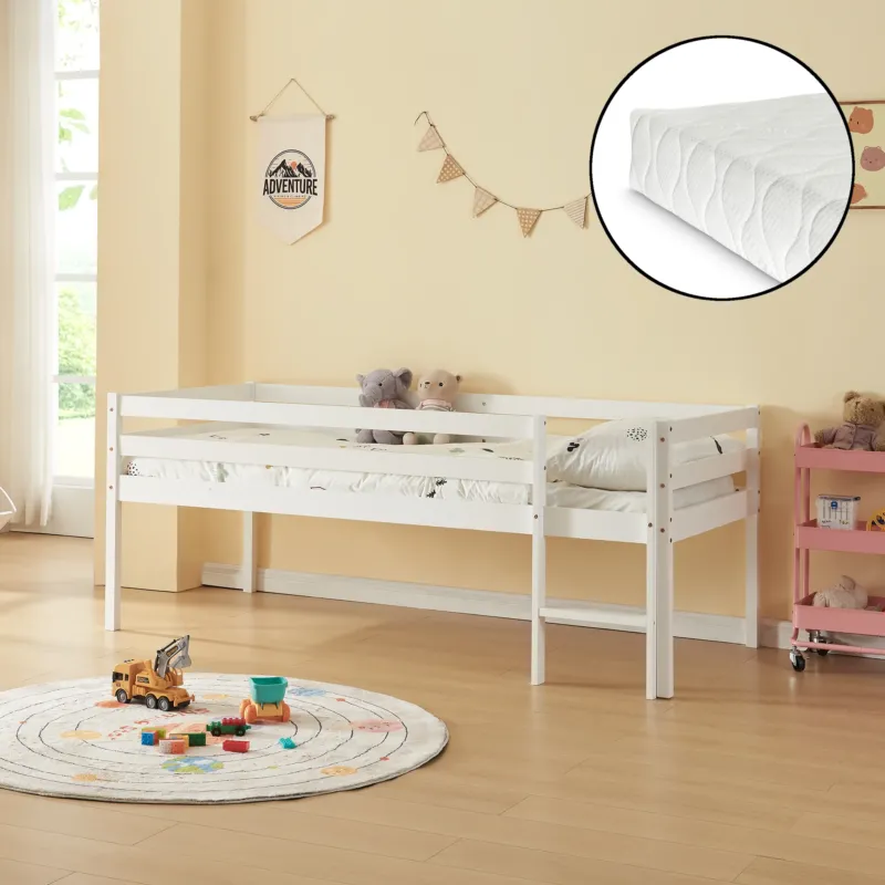 Kinderbett Siikalatva mit Matratze 90x200cm Weiß [en.casa]