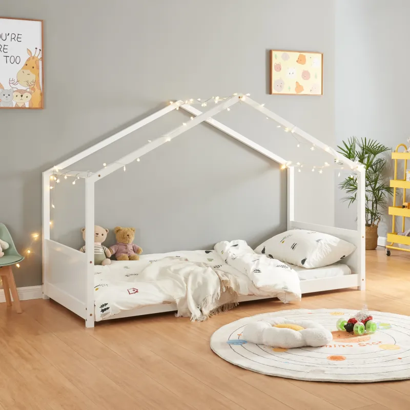 Hausbett Simo Kiefernholz Weiß [en.casa]