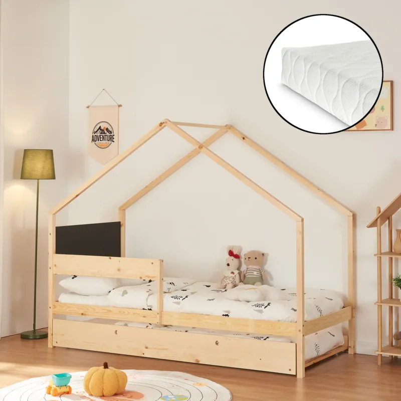 Hausbett Sodankylä mit Ausziehbett mit Matratze 90x200cm [en.casa] - premiumXL