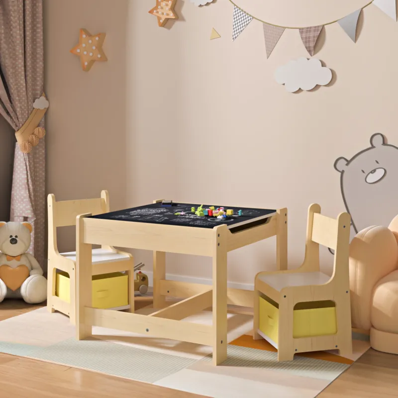Kindertisch mit 2 Stühlen Irixoa mit Boxen Natur [en.casa] - premiumXL