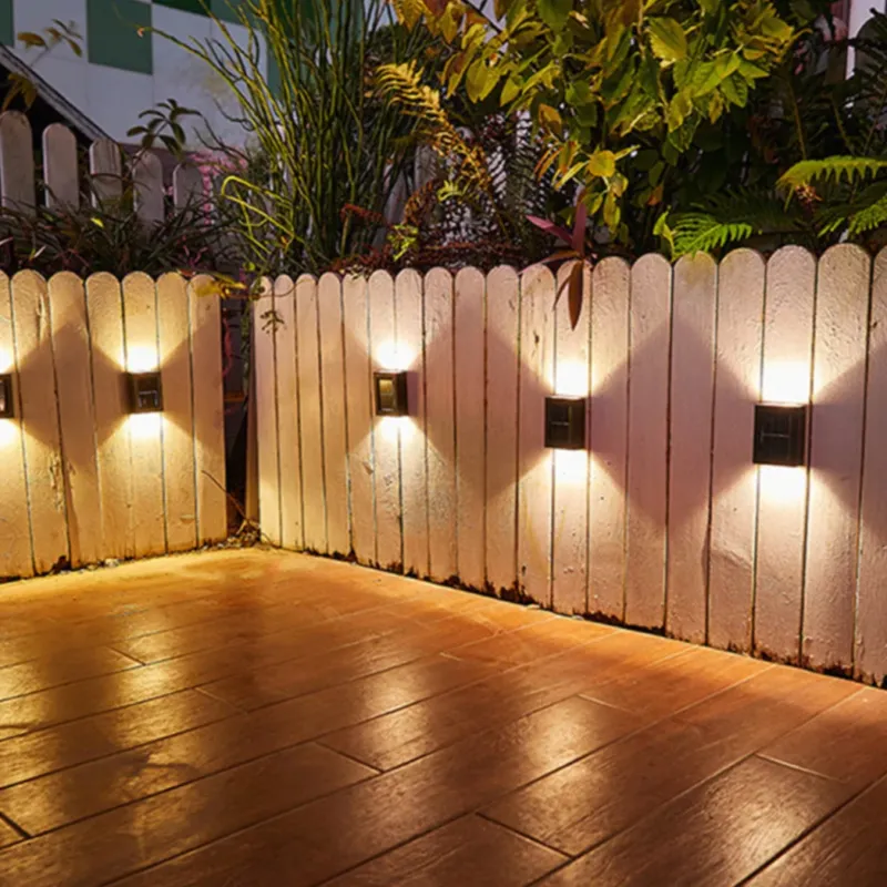 Modern Solar Wall Lights Dual Beam Outdoor LED Sconces - Product showcase
