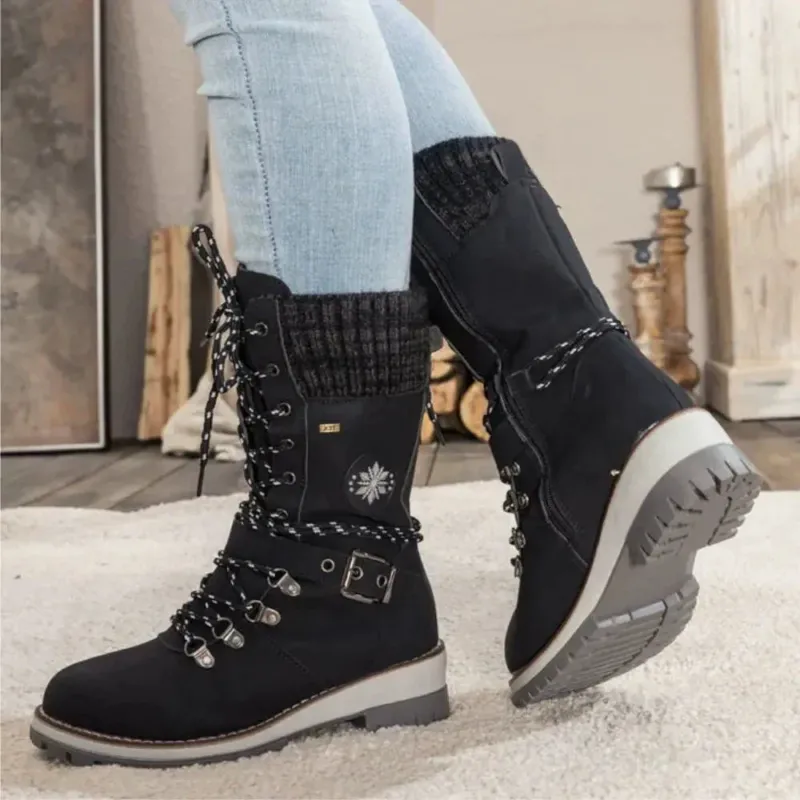 Winter Combat Boots Knitted Cuff With Anti-Slip Sole - Product showcase