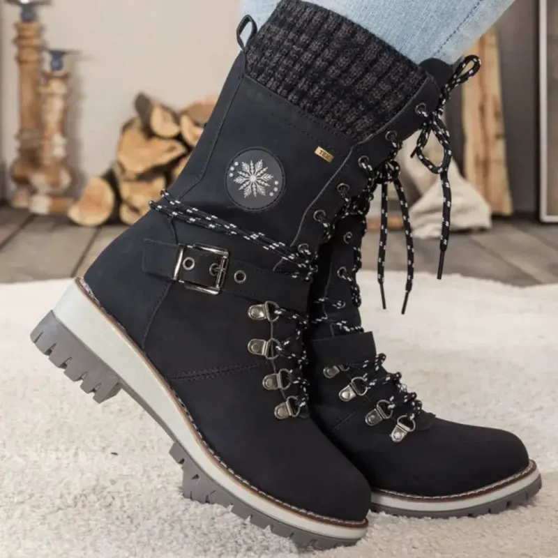 Winter Combat Boots Knitted Cuff With Anti-Slip Sole - Detailed view