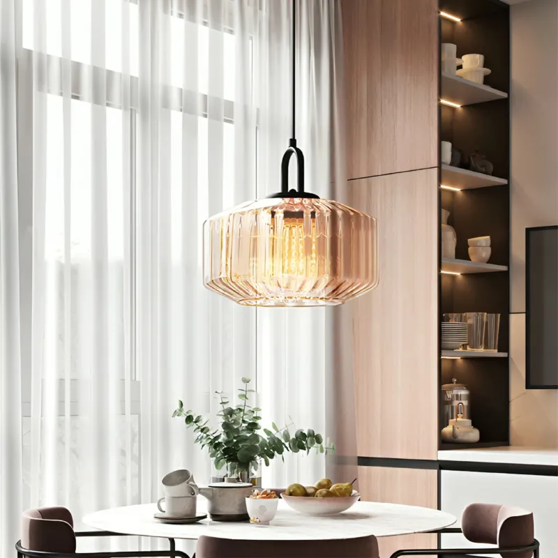 Modern Glass Pendant Light Geometric Green Shade Design - Detailed view