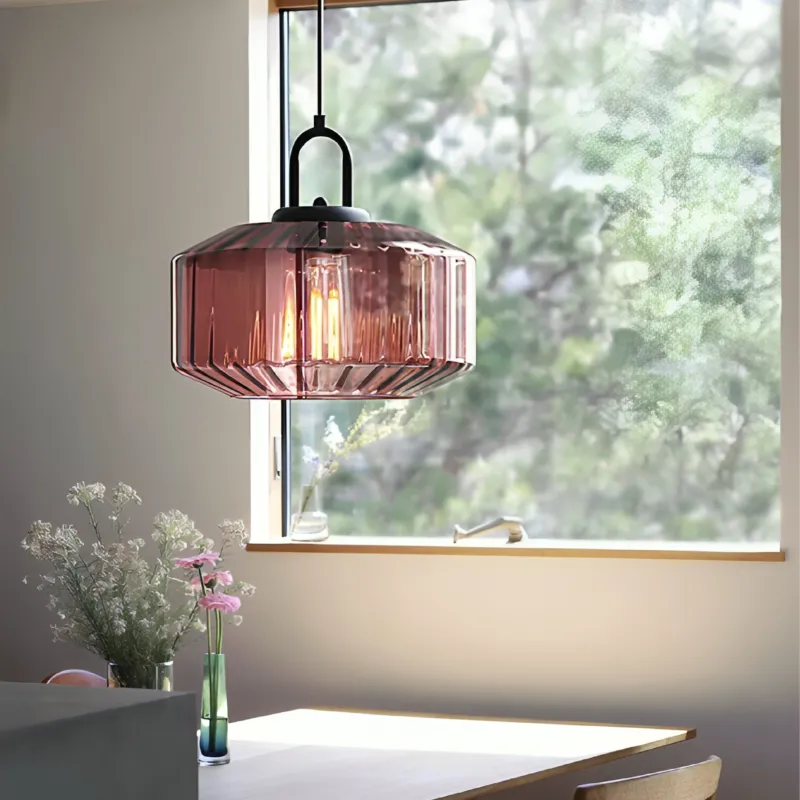 Modern Glass Pendant Light Geometric Green Shade Design - Product detail 4