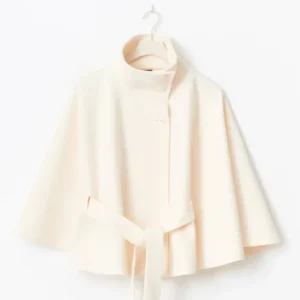 Womens Cape Coat High Collar Button Front Design - Product showcase