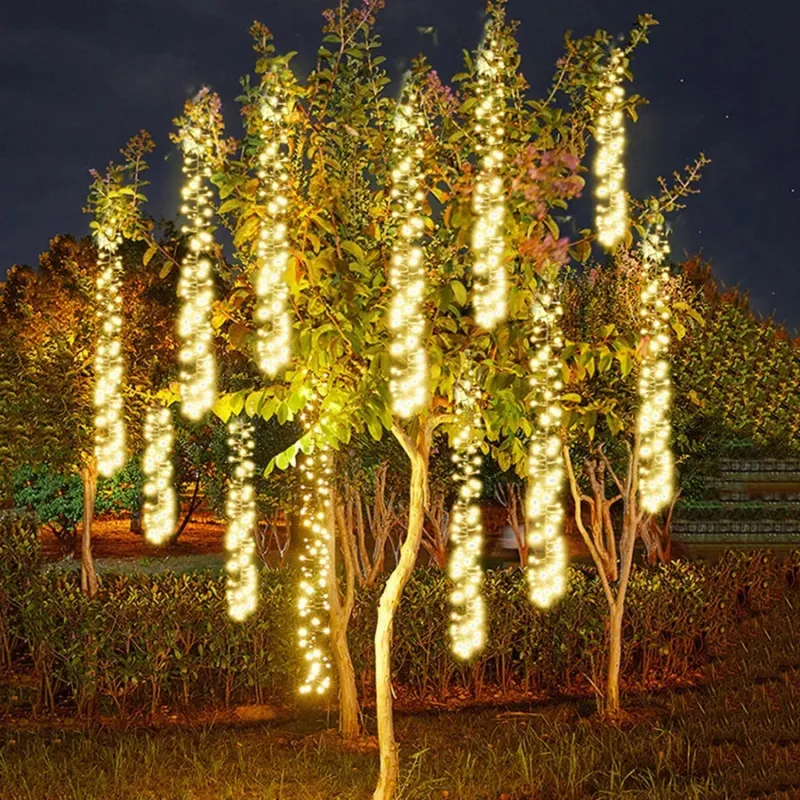 LED Meteor Shower Lights Cascading Blue Tree Decoration - Detailed view
