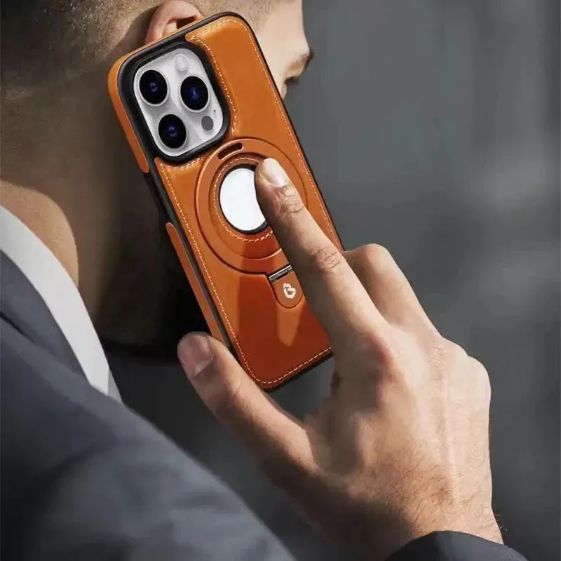 Magnetic iPhone Case with Ring Stand Premium Brown Leather Design - Product detail 4
