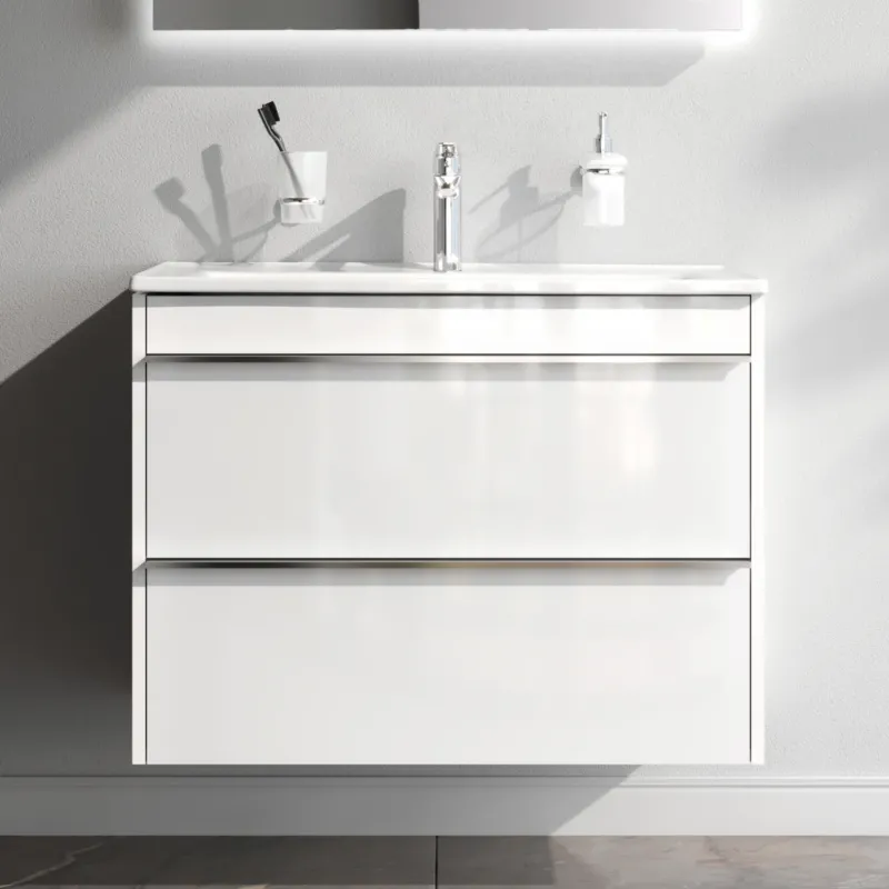 Waschtischunterschrank mit Waschbecken, 80 cm, als Flachpaket, 2 Schubladen – MTA-FHX0802WG-WCC0802