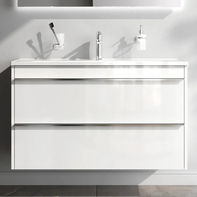 Waschtischunterschrank mit Waschbecken, 100 cm, als Flachpaket, 2 Schubladen – MTA-FHX1002WG-WCC1002