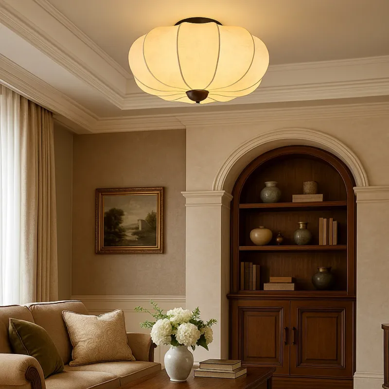 Medieval Ceiling Light Silk Fabric Lantern Design - Product showcase