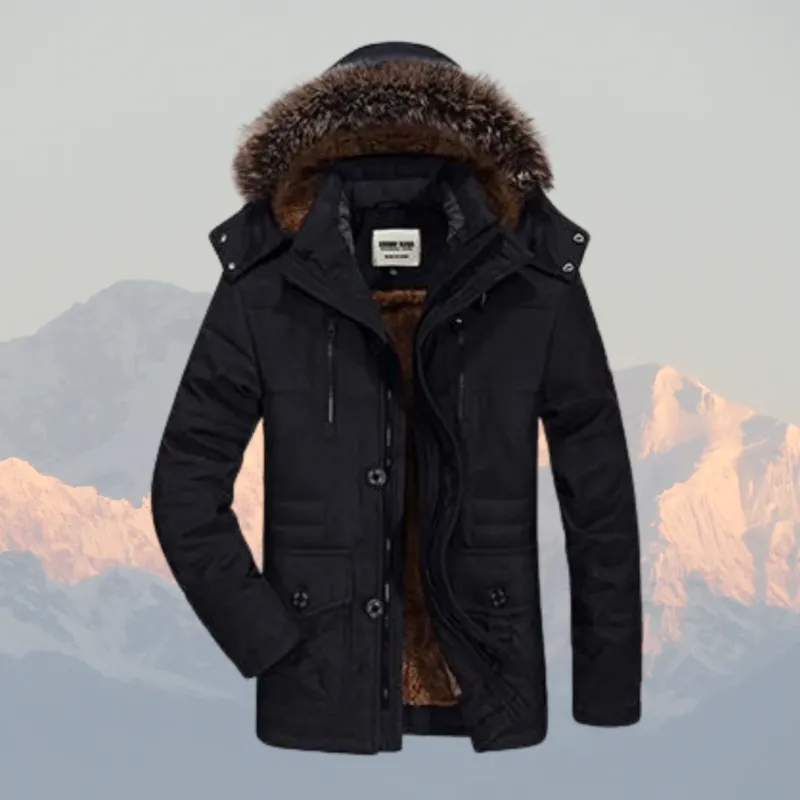 Winter Parka Jacket Mid-Length Insulated Design With Fur Hood - Product showcase
