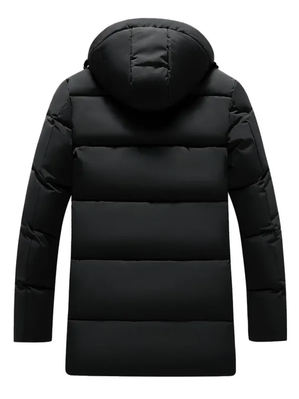 Mens Winter Puffer Coat Quilted Hooded Long Jacket - Detailed view