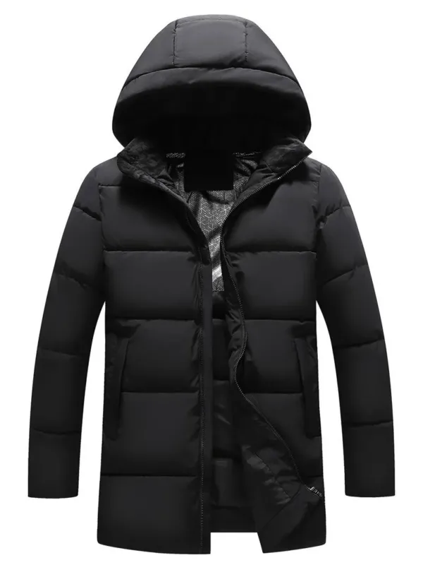 Mens Winter Puffer Coat Quilted Hooded Long Jacket - Product showcase