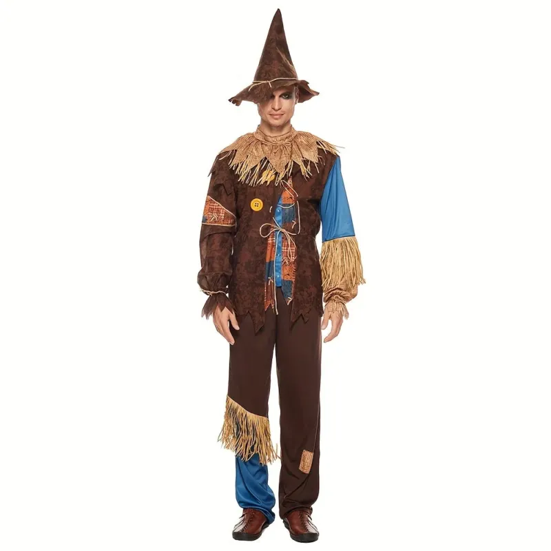 Scarecrow Halloween Costume Patchwork Design With Straw Accents - Product showcase